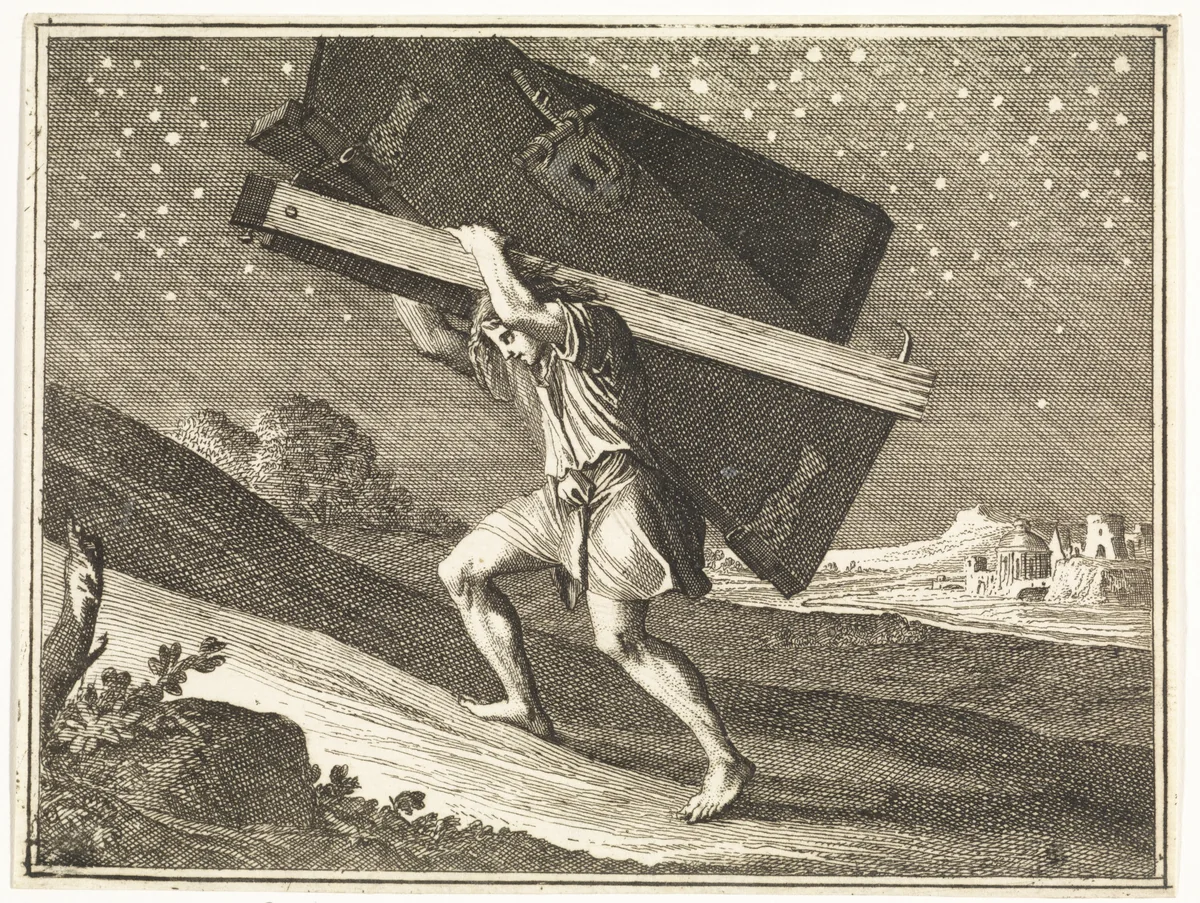 Simson draagt de poorten van Gaza by Caspar Luyken, print, 1712
