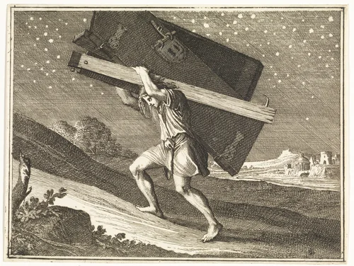 Simson draagt de poorten van Gaza by Caspar Luyken, print, 1712