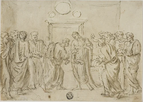 The Incredulity of Saint Thomas (recto); Sketches of Figures (verso) by Nicolas Poussin, drawing, 1614-1665