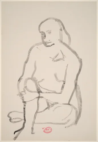 Untitled [seated female nude holding right knee] by Richard Diebenkorn, drawing, 1955-1967