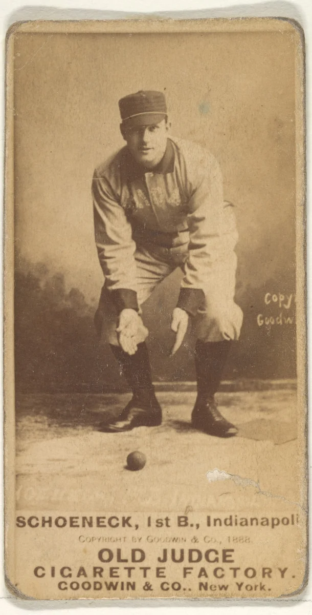 Schoeneck, 1st Base, Indianapolis, from the Old Judge series (N172) for Old Judge Cigarettes by Goodwin & Company, photograph, 1888
