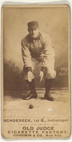 Schoeneck, 1st Base, Indianapolis, from the Old Judge series (N172) for Old Judge Cigarettes by Goodwin & Company, photograph, 1888