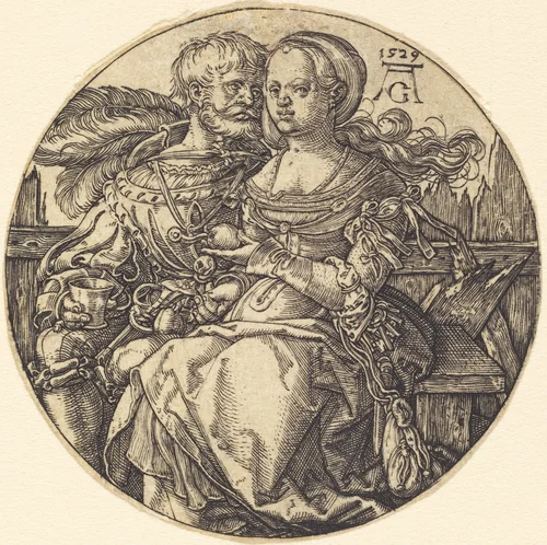 A Couple of Lovers Seated by Heinrich Aldegrever, print, 1529