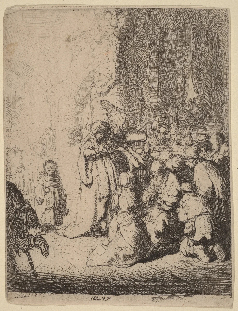 The Presentation in the Temple with the Angel: Small Plate by Rembrandt van Rijn, print, 1630