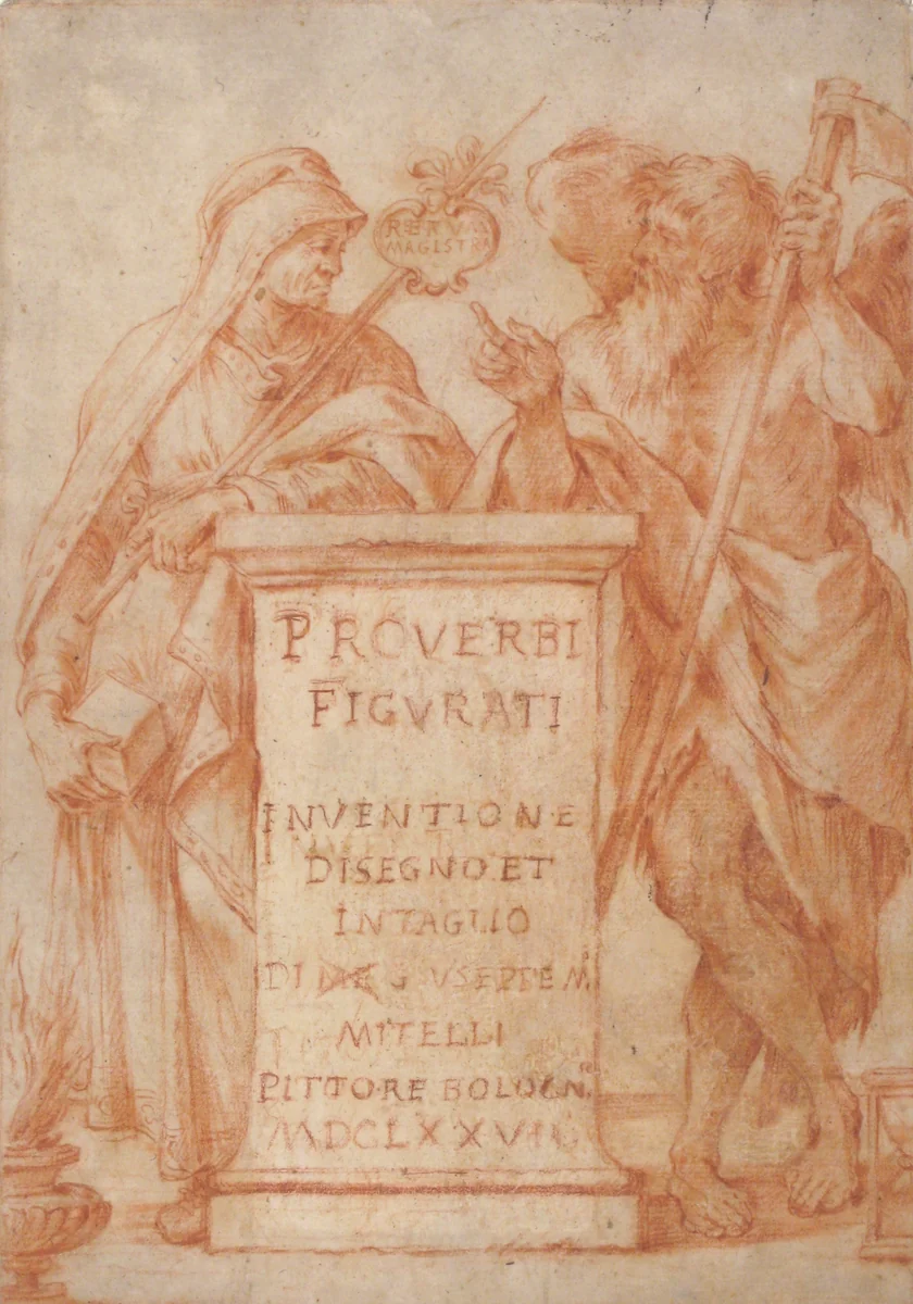 Allegorical Figures of Experience and Time by Giuseppe Maria Mitelli, drawing, 1677
