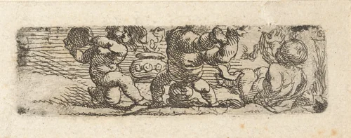 Drie naakte spelende kinderen by Cornelis Schut, print, 1618-1655