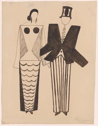 Miss Mouth and Mr. Eye. Costume design for the play Le Coeur à Gaz by Sonia Delaunay, drawing, 1923
