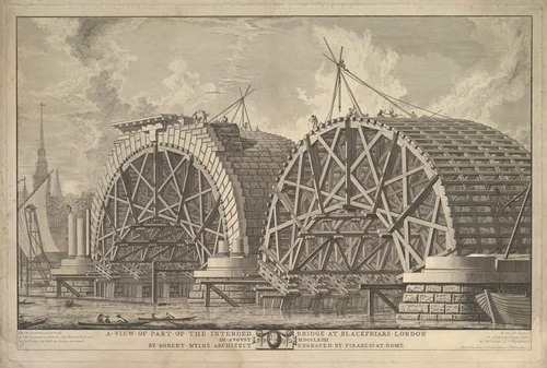 A view of part of the intended Bridge at Blackfriars, London by Giovanni Battista Piranesi, print, 1759-1769