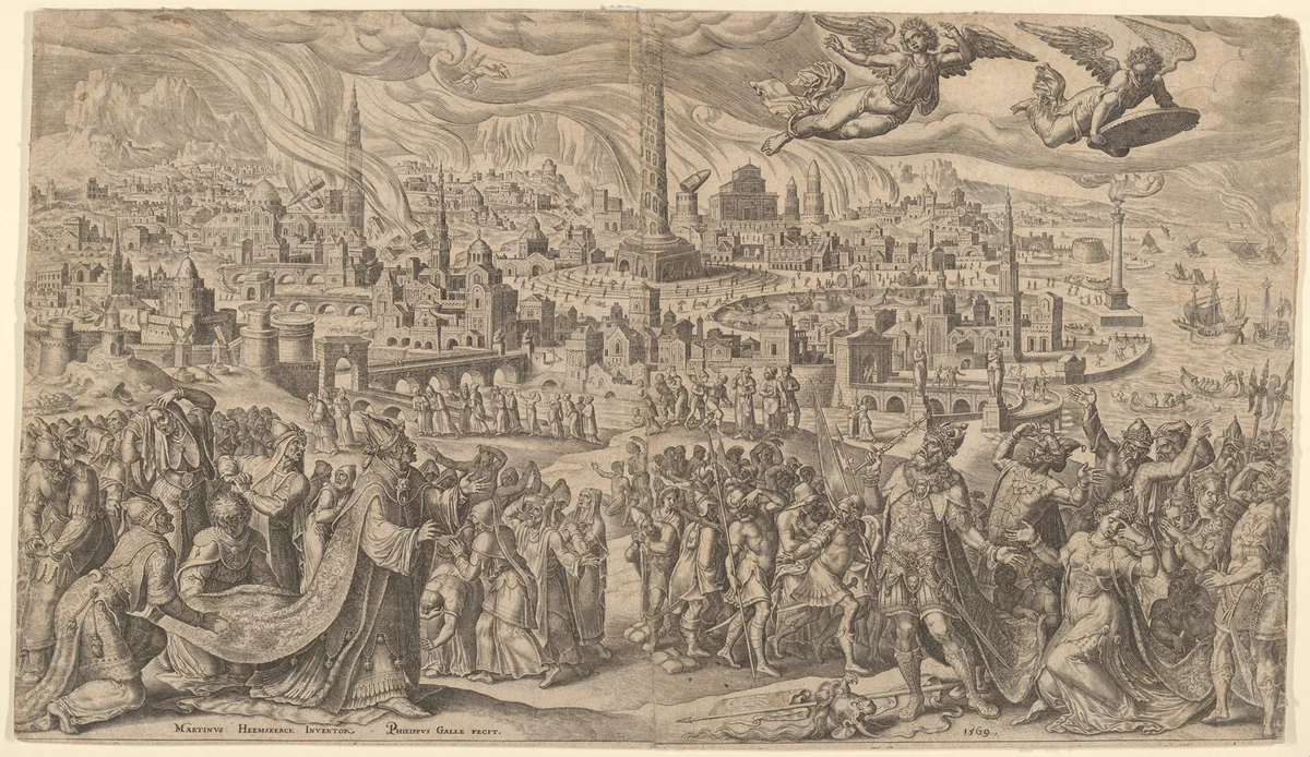 The Fall of Babylon by Philips Galle, print, 1569