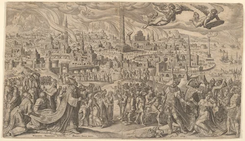 The Fall of Babylon by Philips Galle, print, 1569