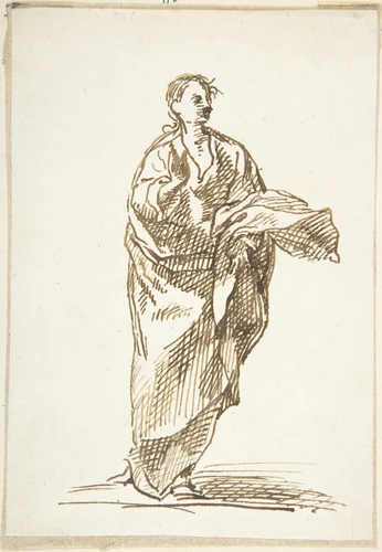Standing Male Saint (an Apostle?) by Pedro Duque Cornejo, drawing, 1695-1755