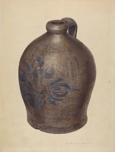 Gray Stone Crockery Jug by Henrietta S. Hukill, index of american design, 1939