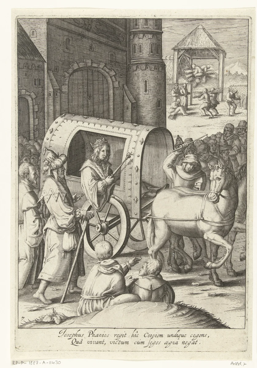 Jozef trekt in een wagen door heel Egypte by Robert de Baudous, print, 1591-1659