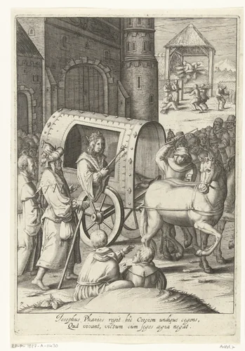 Jozef trekt in een wagen door heel Egypte by Robert de Baudous, print, 1591-1659