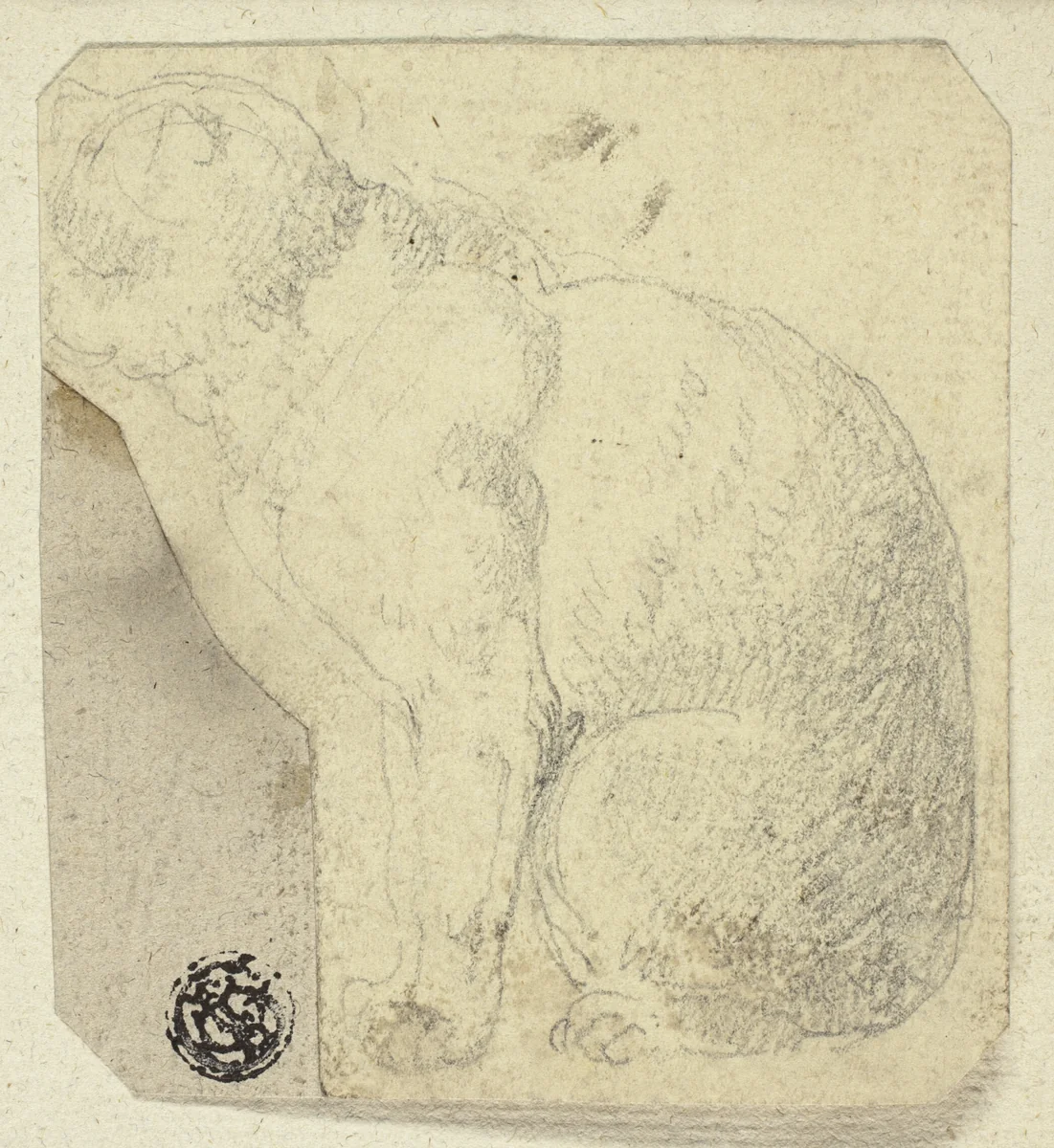 Seated Cat in Profile by Unknown Artist, drawing, 1800-1899
