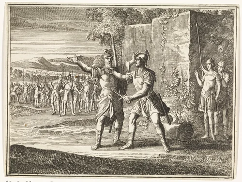 Joab vermoordt Amasa by Caspar Luyken, print, 1712