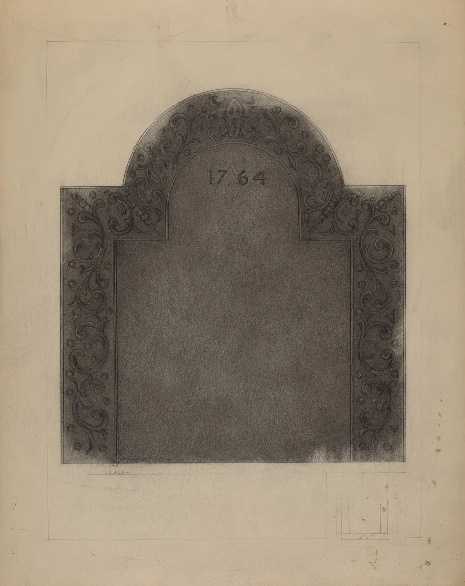 Iron Fireback by Henry Meyers, index of american design, 1937