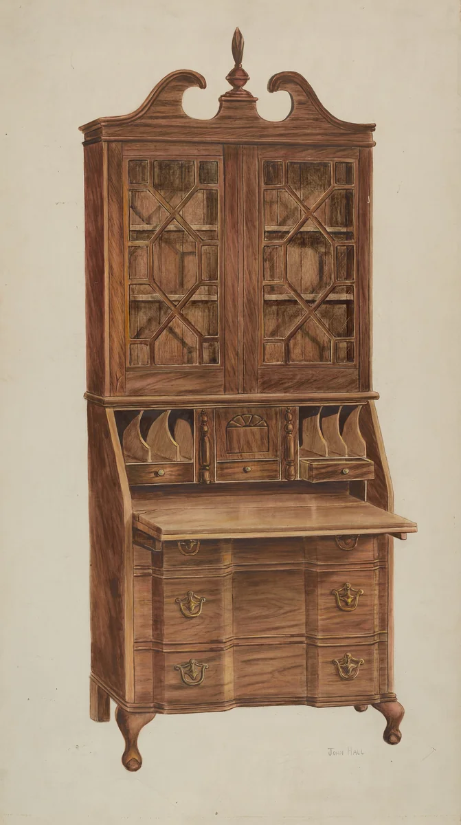 Block-front Secretary (walnut) by John Hall, index of american design, 1940