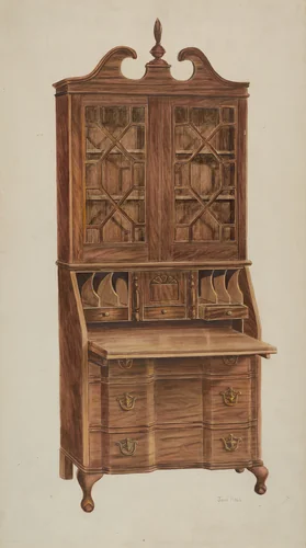 Block-front Secretary (walnut) by John Hall, index of american design, 1940