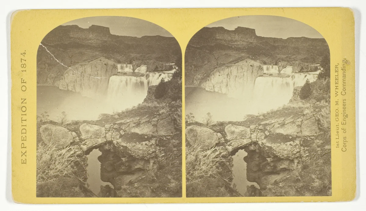 Shoshone Falls, Snake River, Idaho. Gorge and natural bridge, in the fore-ground, No. 50 from the series "Geographical Explorations and Surveys West of the 100th Meridian" by Timothy O'Sullivan, photograph, 1874