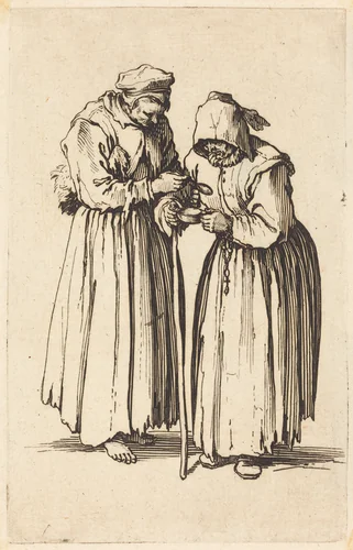 Two Beggar Women by Jacques Callot, print, 1622