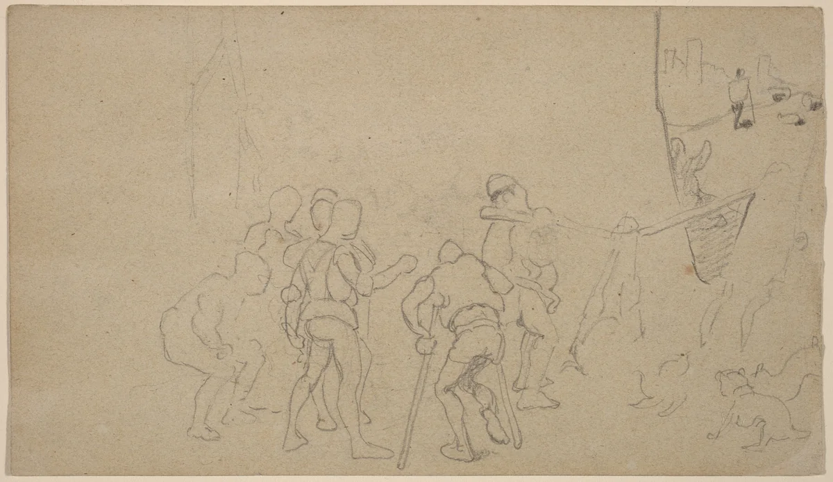 Village Scene by Elihu Vedder, drawing, 1859