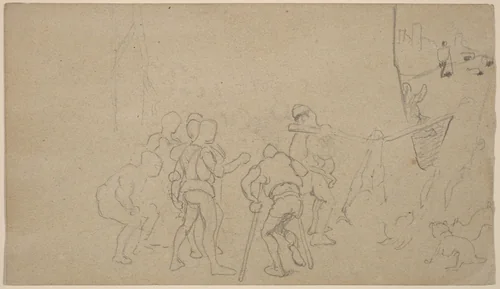 Village Scene by Elihu Vedder, drawing, 1859