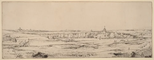 Landscape with a View toward Haarlem (The Goldweigher's Field) by Rembrandt van Rijn, print, 1651