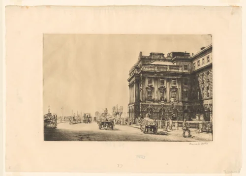 Gezicht op de boulevard voor Somerset House by Francis Dodd, print, 1884-1936