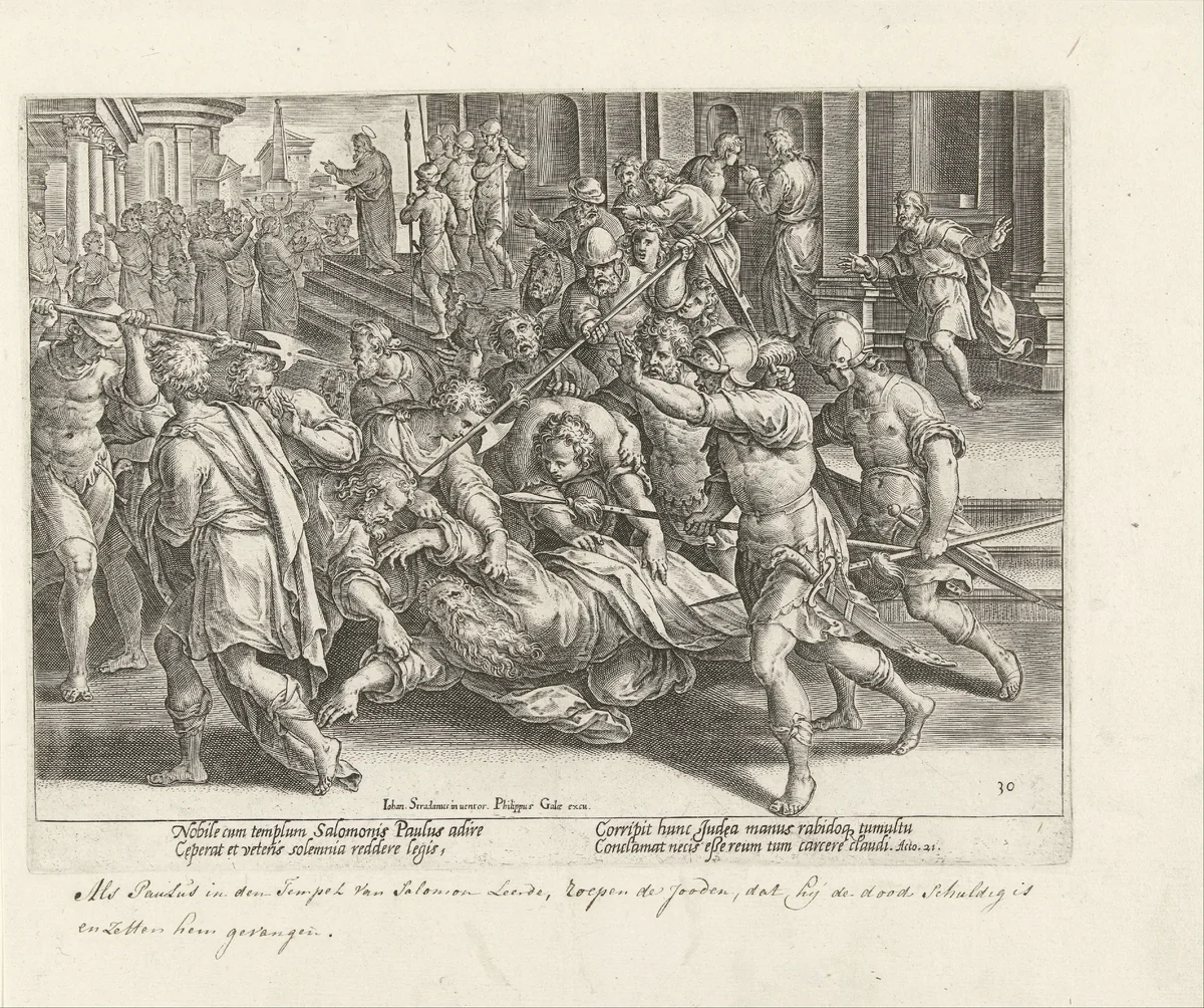 Gevangenneming van Paulus in Jeruzalem by Philips Galle, print, 1582
