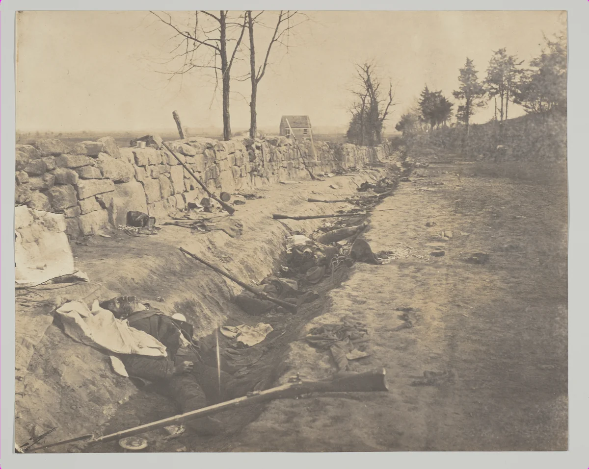 Rebel Dead Behind Stone Wall, Fredericksburgh by Andrew Joseph Russell, photograph, 1863