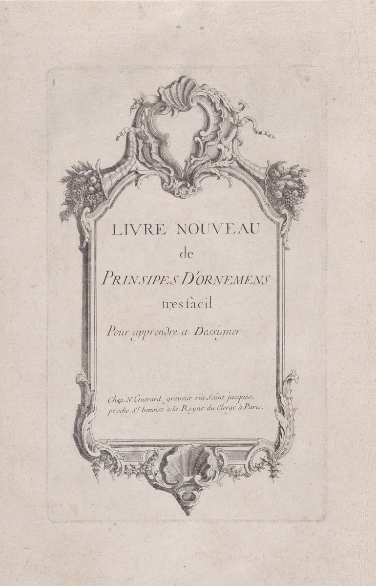 Title Page to "Livre Nouveau de Prinsipes D'Ornemens, tres facil. Pour apprendre a Dessigner" by Nicolas Guérard, print, 1710-1720