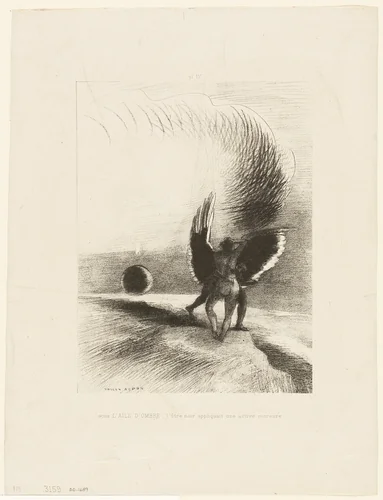 Beneath the Wing of a Shadow the Black Creature was Biting Energetically, plate 4 of 6 by Odilon Redon, print, 1891