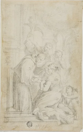 Saint Blessing of Healing Child by Ercole Graziani the younger, drawing, 1700-1799