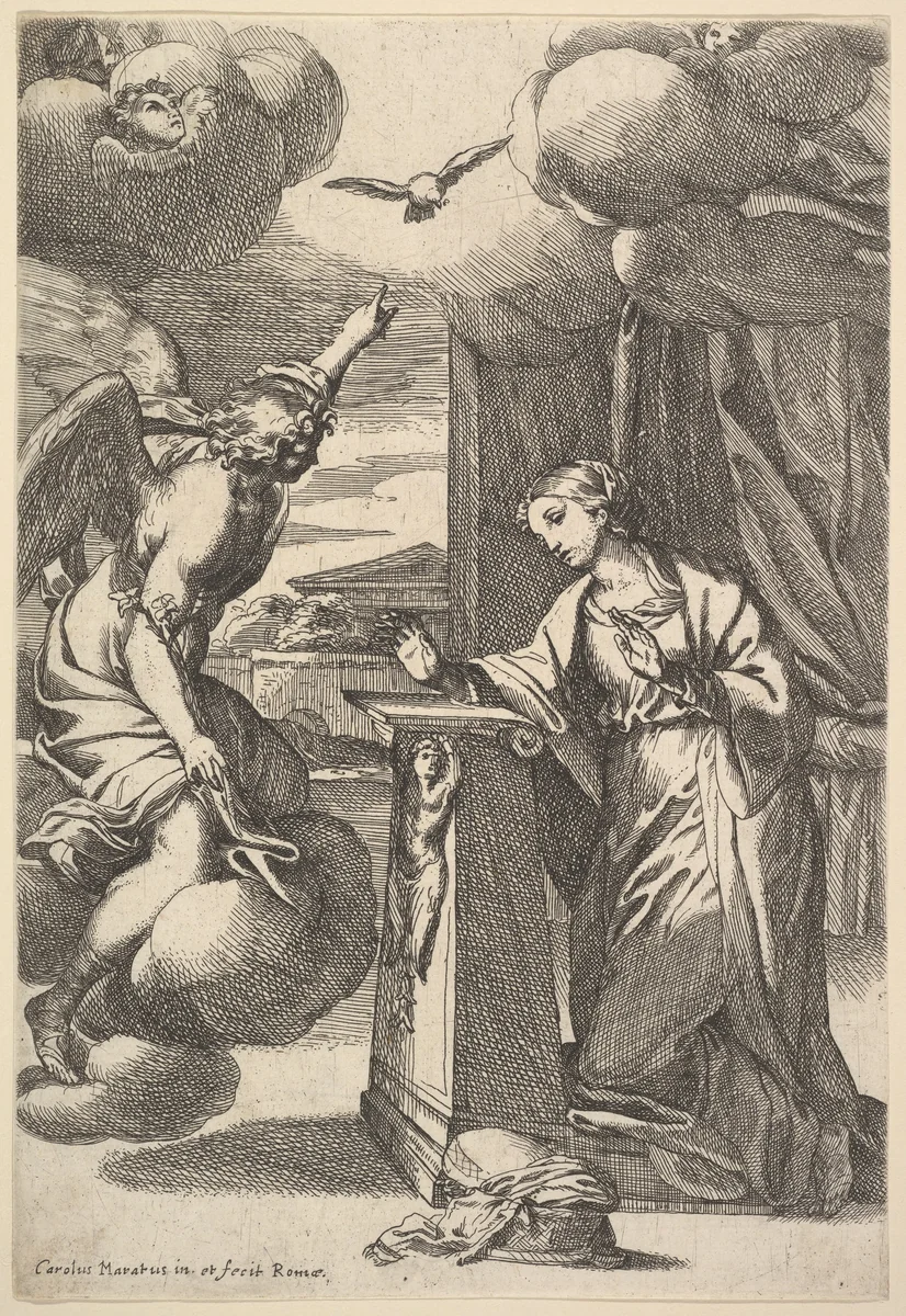 The Annunciation by Carlo Maratti, print, 1625-1713