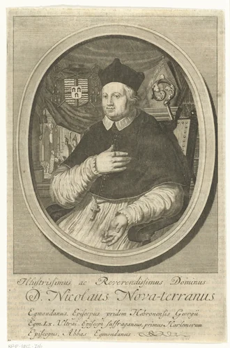 Portret van bisschop Nicolaas Nieuwland (Nikolaus à Nova Terra) van Haarlem by François van Bleyswijck, print, 1681-1726
