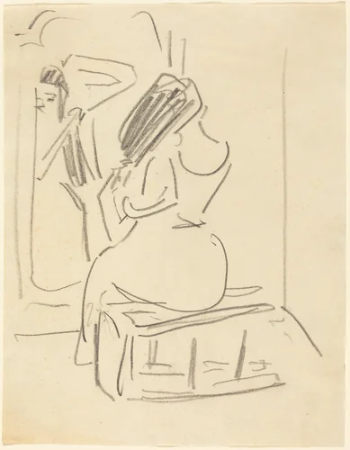 A Woman Combing Her Hair in Front of a Mirror by Ernst Ludwig Kirchner, drawing, 1880-1938