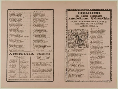 Corrido del diestro Banderillero Antonio Soriano (a) Maera Chico (Ballad of the Skilled Bullfighter Antonio Soriano, also known as Maera Chico) by José Guadalupe Posada, print, 1871-1913