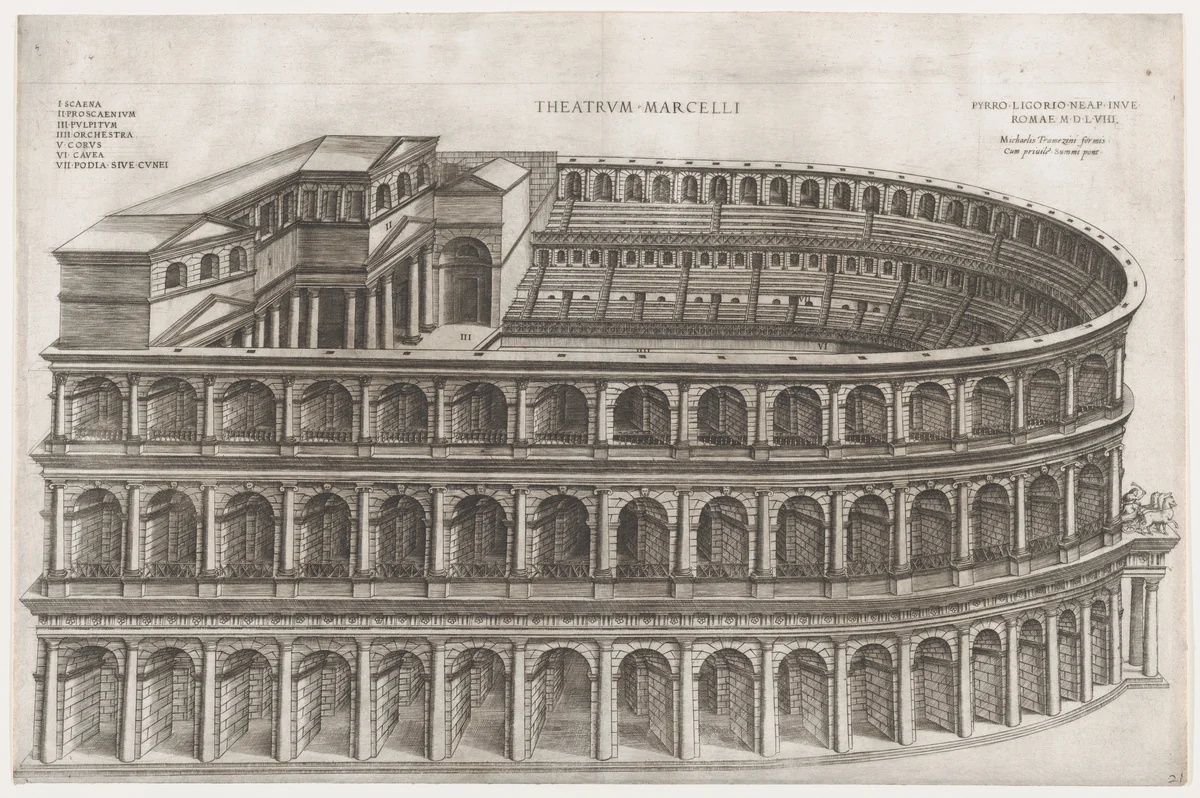 Theater of Marcellus, from "Speculum Romanae Magnificentiae" by Pirro Ligorio, print, 1530-1580
