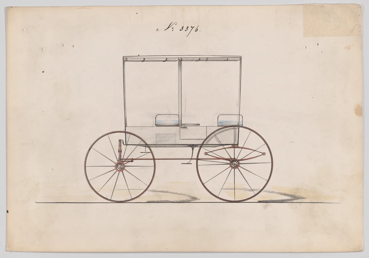 Design for 6 seat Rockaway, no. 3376 by Brewster & Co., drawing, 1877