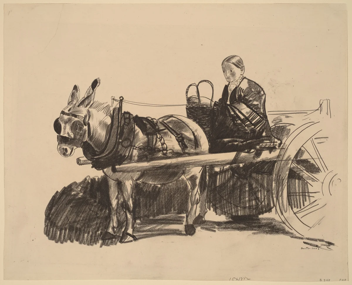 The Donkey Cart by George Bellows, drawing, 1922