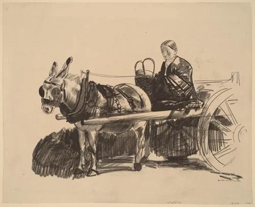 The Donkey Cart by George Bellows, drawing, 1922