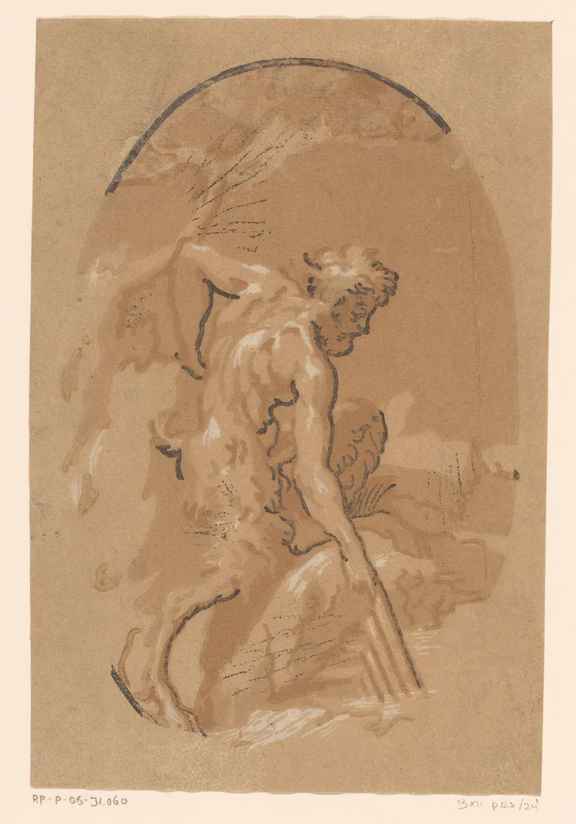 Marsyas die Minerva's panfluit vindt by Unknown, print, 1502-1532
