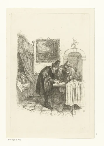 Dokter op huisbezoek bij zieke vrouw by Albertus Brondgeest, print, 1796-1849
