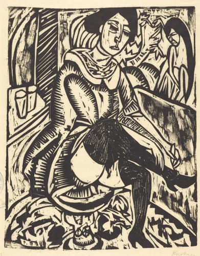 Woman Tying Her Shoe (Frau, Schuh Zuknopfend) by Ernst Ludwig Kirchner, print, 1912