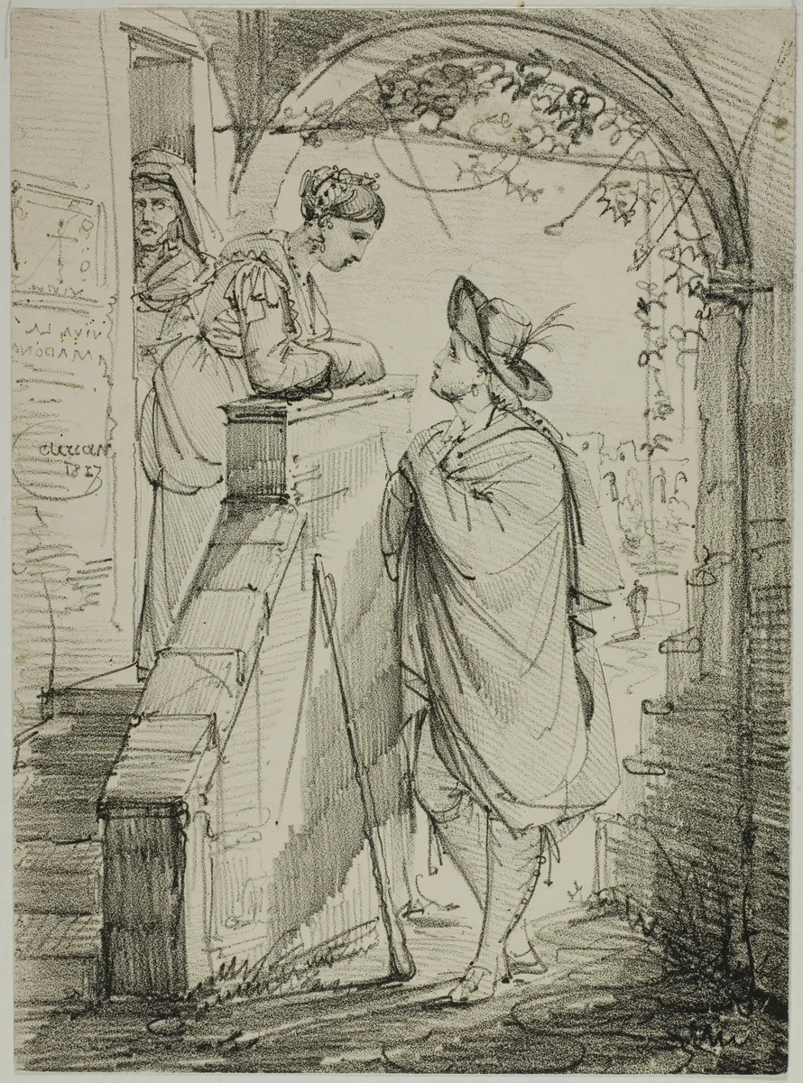 Woman and Man Conversing by Noël-Thomas-Joseph Clérian, print, 1817