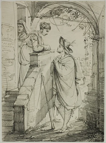 Woman and Man Conversing by Noël-Thomas-Joseph Clérian, print, 1817