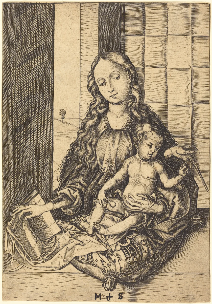 Madonna with a Parrot by Martin Schongauer, print, 1470-1475