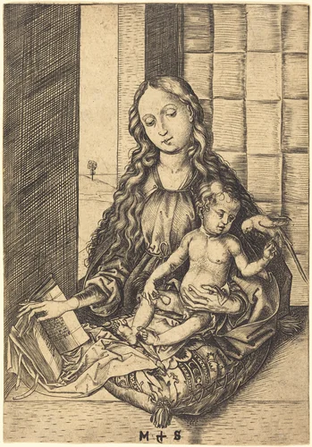 Madonna with a Parrot by Martin Schongauer, print, 1470-1475