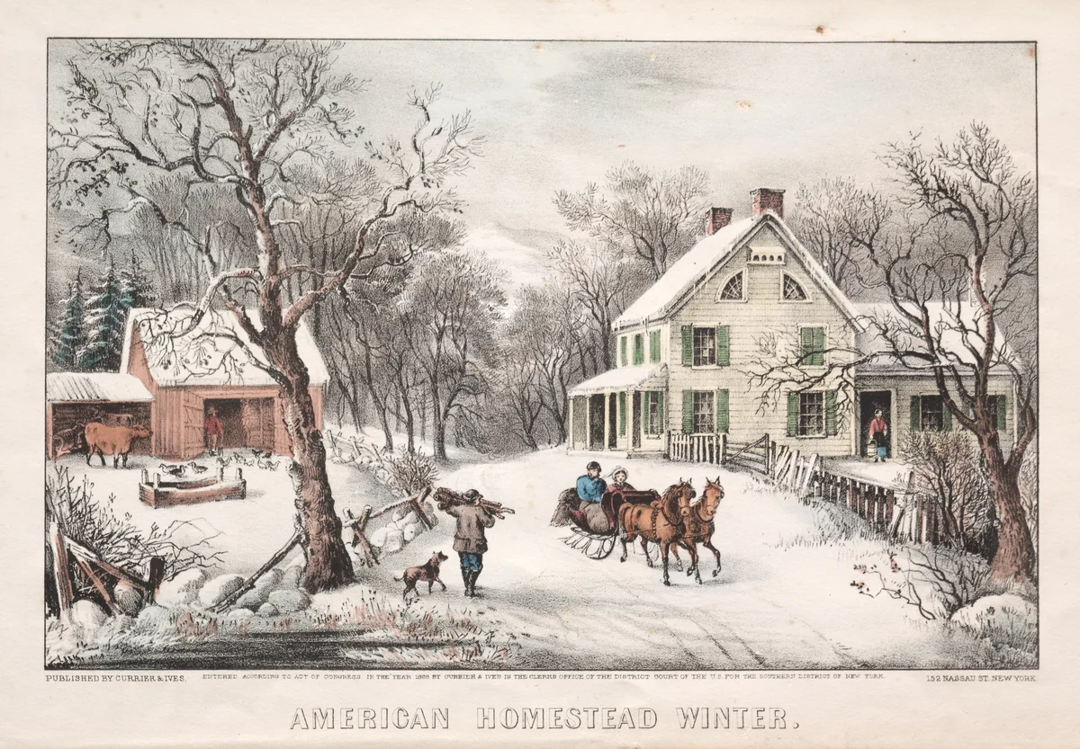 American Homestead, Winter by James Merritt Ives, print, 1868